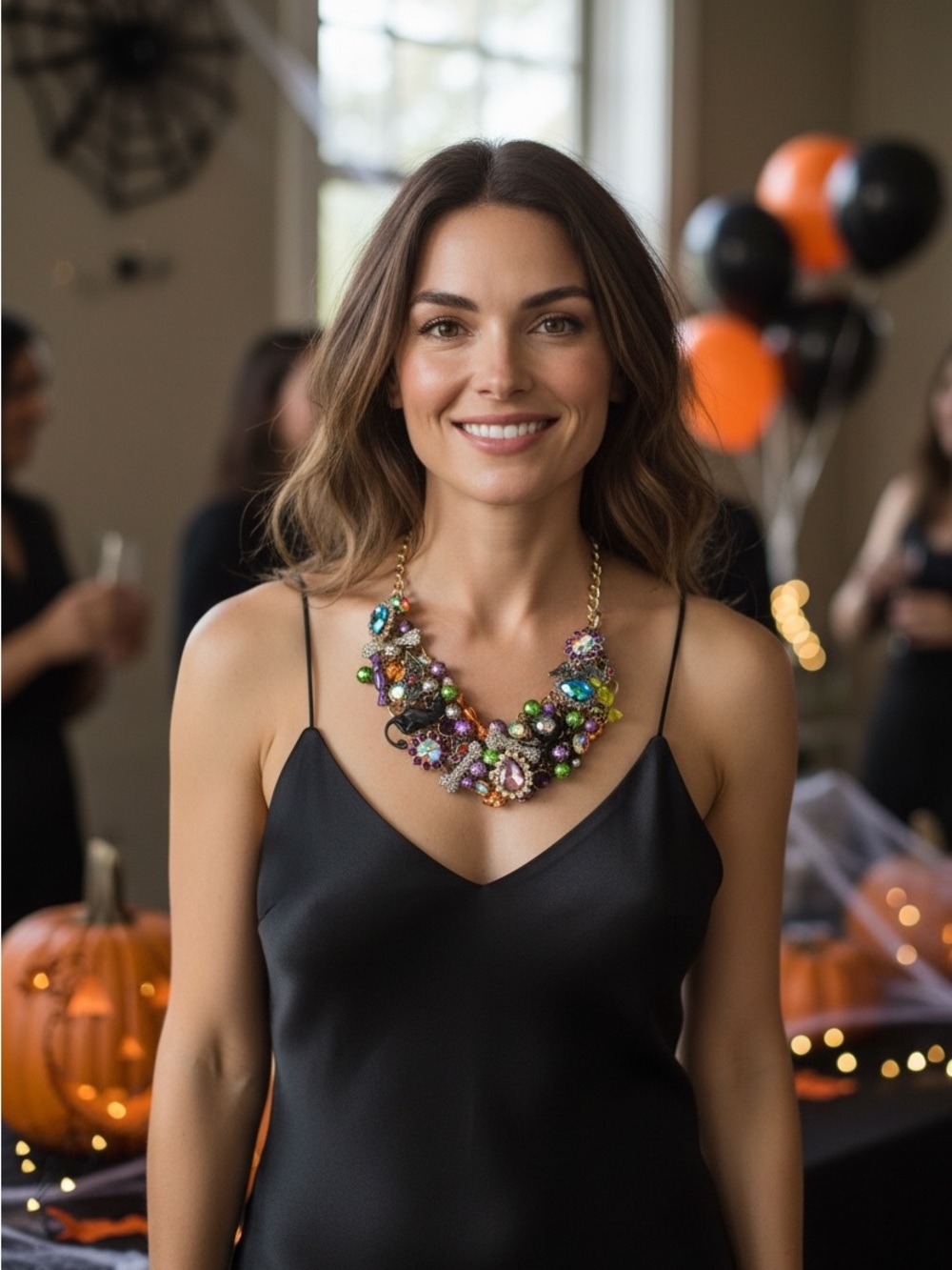 NWT Betsy Johnson 11” Retired Halloween Crystal Necklace ‘Shabby Chic Cat’
